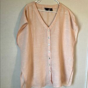 Jones New York 100% Linen V-Neck Boxy Button Sleeveless Top. Size XL